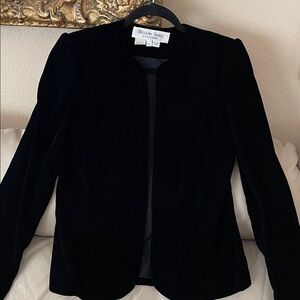 Vtg. Helen Sidel Couture Black Velour Velvet Open Blaser Jacket Sz.12
